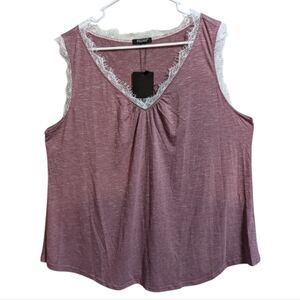 Folunsi Womens Sleeveless Top plus 2X pink purple lace w-232